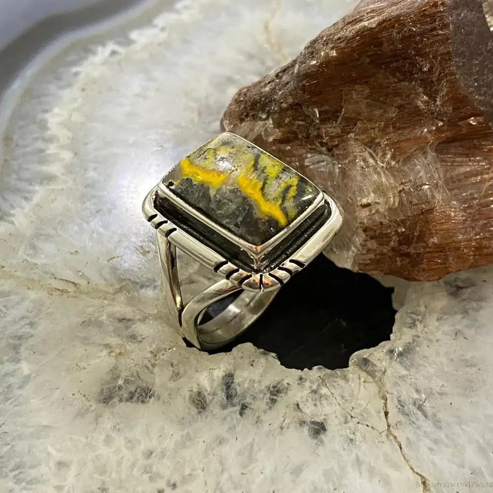 Native American Sterling Silver Bumblebee Jasper Mini Bar Ring Size 8 For Women - Picture 3 of 10